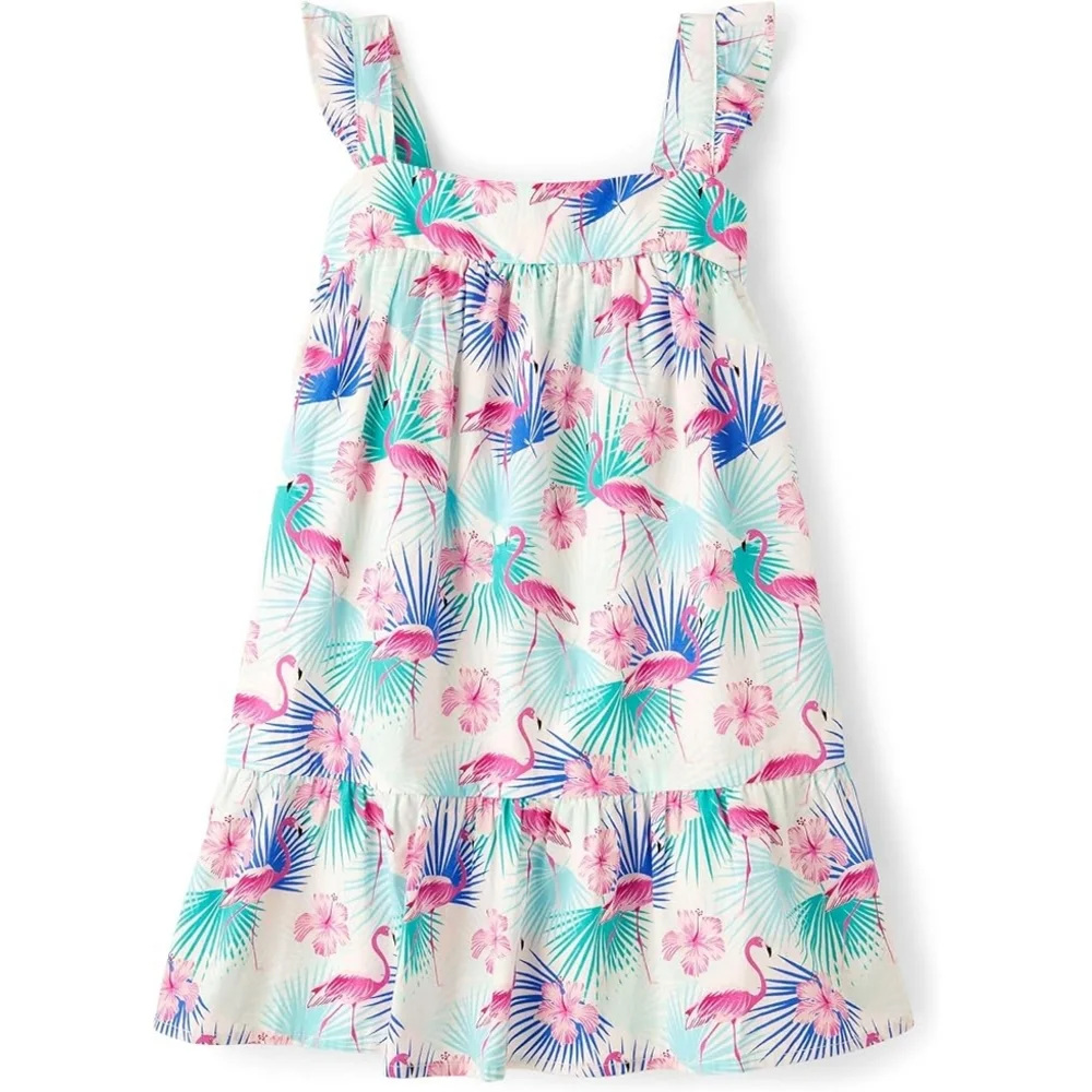 Girls Gymboree Tropical Flamingo Hawaiian Print Tiered Cotton Dress Size 12 NEW